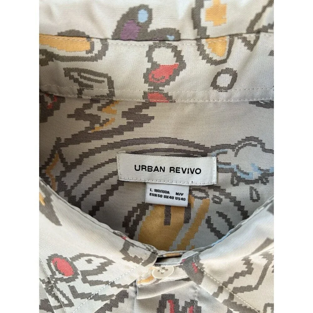 Urban Revivo Graphic Short Sleeve Button Down Shirt Men's 3XL Video Game Pixel